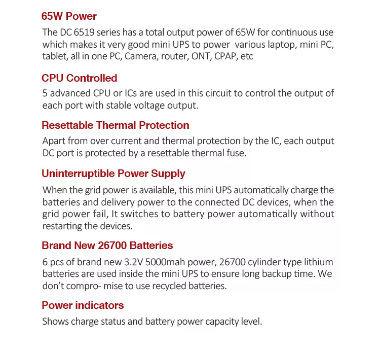 65W DC Mini UPS